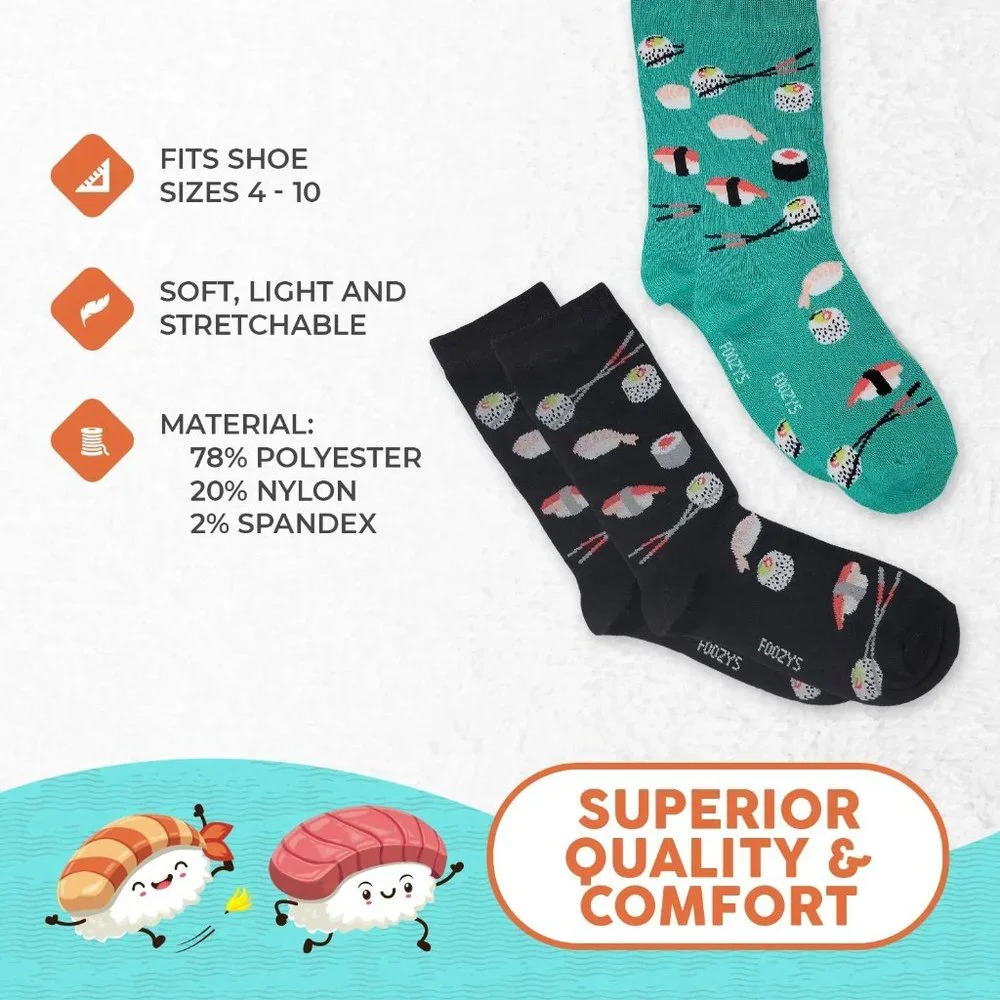 Sushi Japanese Raw Fish Rice Chopsticks Food Socks Foozys Women's 2 Pairs